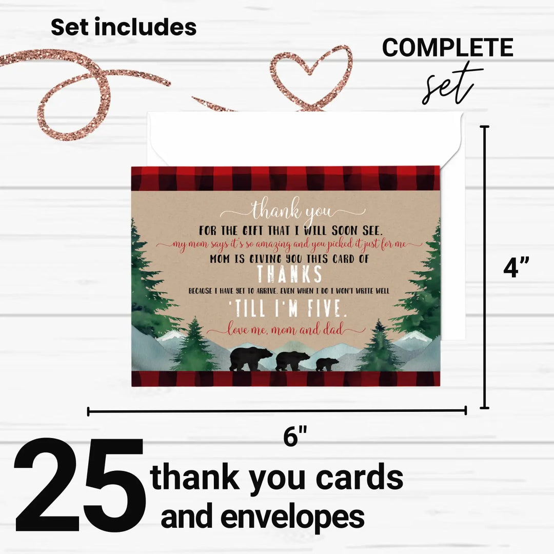 Lumberjack boys thank you cards for baby shower β notecards with envelopes (pack of 25) - office product