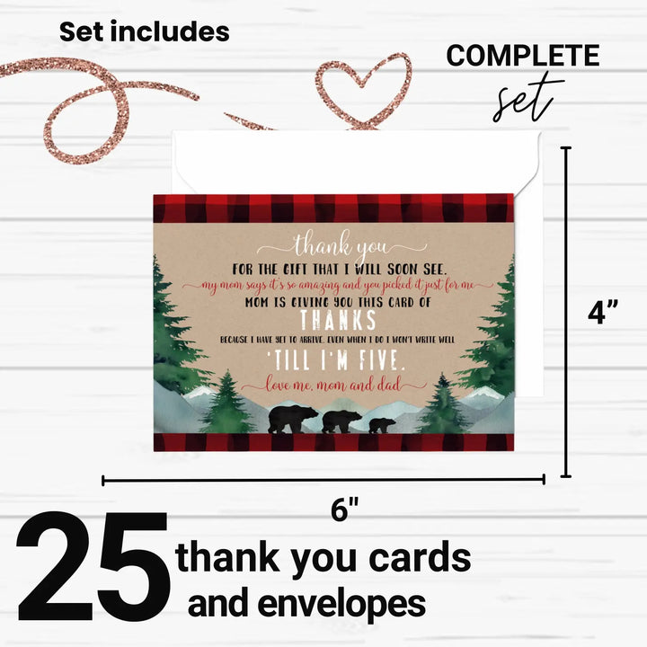 Lumberjack boys thank you cards for baby shower β notecards with envelopes (pack of 25) - office product