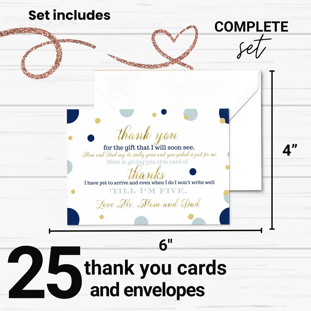 Navy and gold baby shower thank you cards for boys β notecards (pack of 25) - office product
