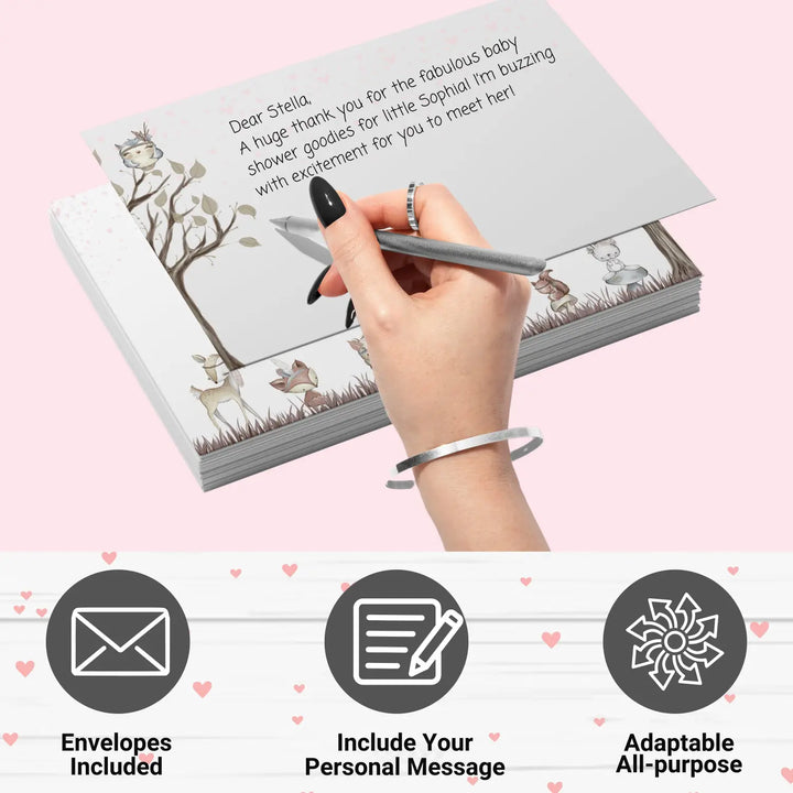 Girls woodland baby shower thank you cards β notecards with envelopes (pack of 25) - office product