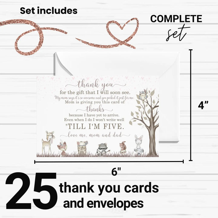 Girls woodland baby shower thank you cards β notecards with envelopes (pack of 25) - office product