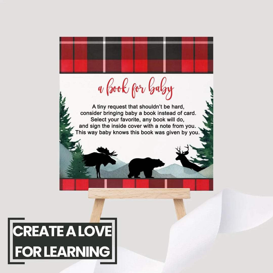 Lumberjack books for baby shower invitation insert 4x4 25 pack - invitations