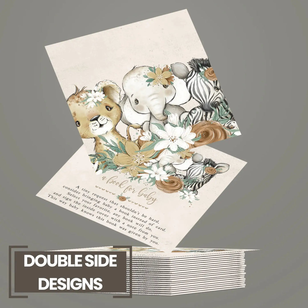 Flora safari books for baby shower request cards - invitations