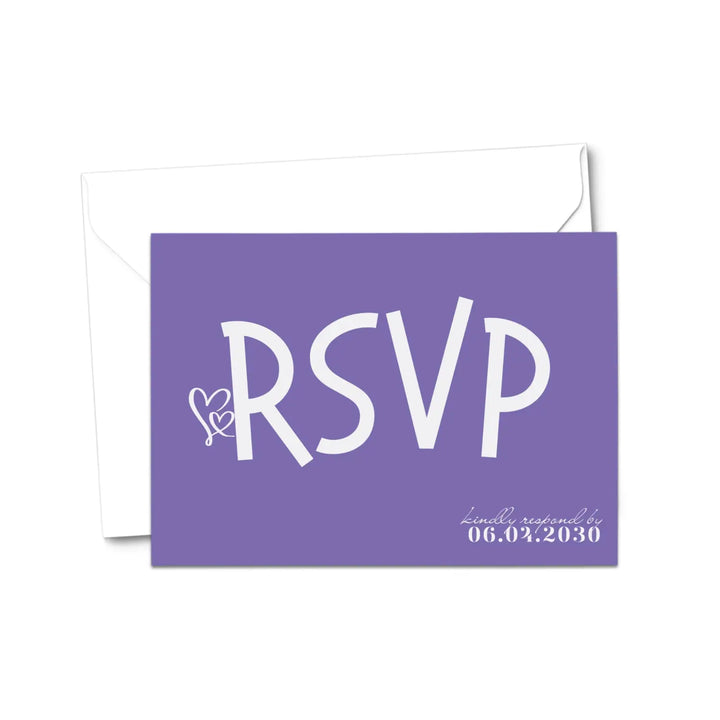 Custom purple rsvp cards with sleek calligraphy font - premium card stock 4x6 inch size - invitations