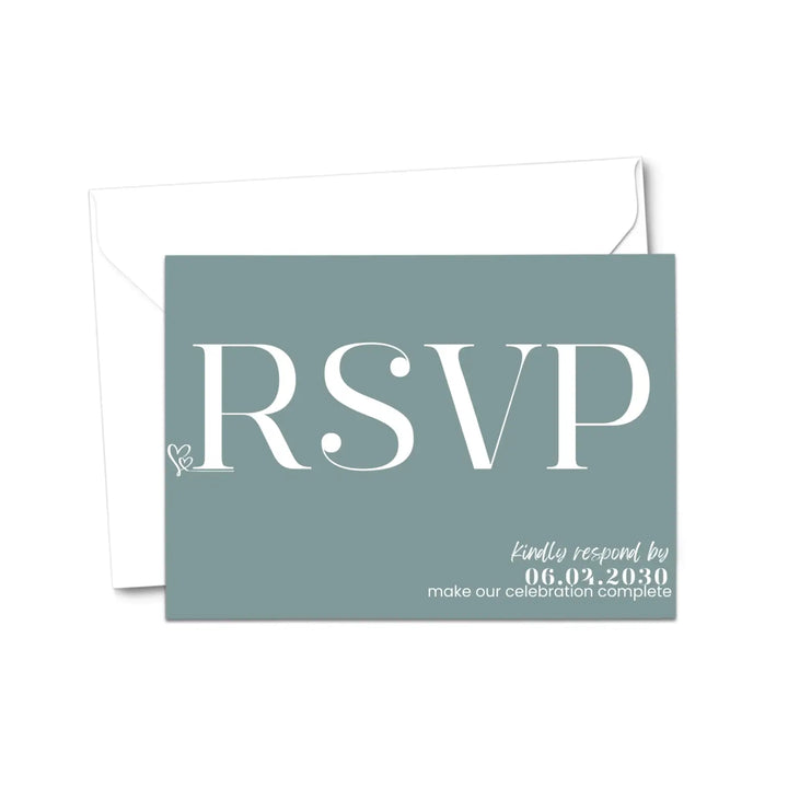 Custom rustic green rsvp cards with elegant off-white calligraphy - premium card stock 4x6 inch size - invitations