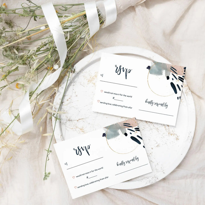 Blue rose watercolor modern rsvp cards - chic wedding response set 3.5x5 envelopes included 25 pack - invitations