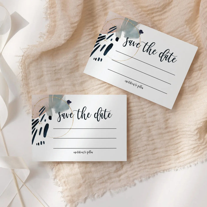 Contemporary blue & pink save the date cards (25 pack) - modern invitations for memorable events - 3.5x5
