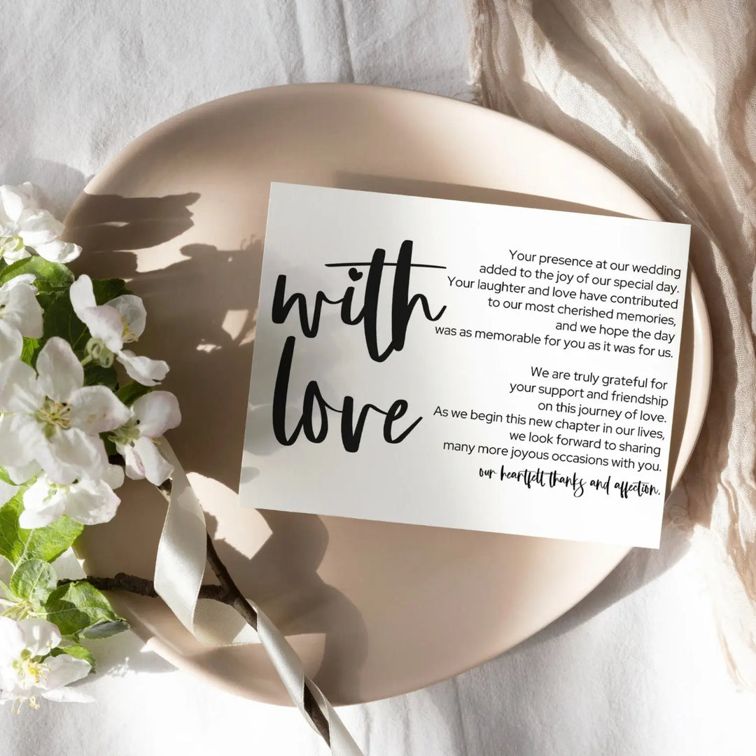 Wedding thank you place setting cards (25 pack) - modern calligraphy white with black lettering - office product