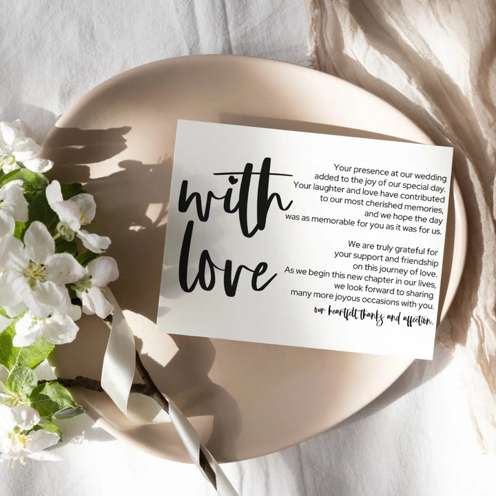 Wedding thank you place setting cards (25 pack) - modern calligraphy white with black lettering - office product