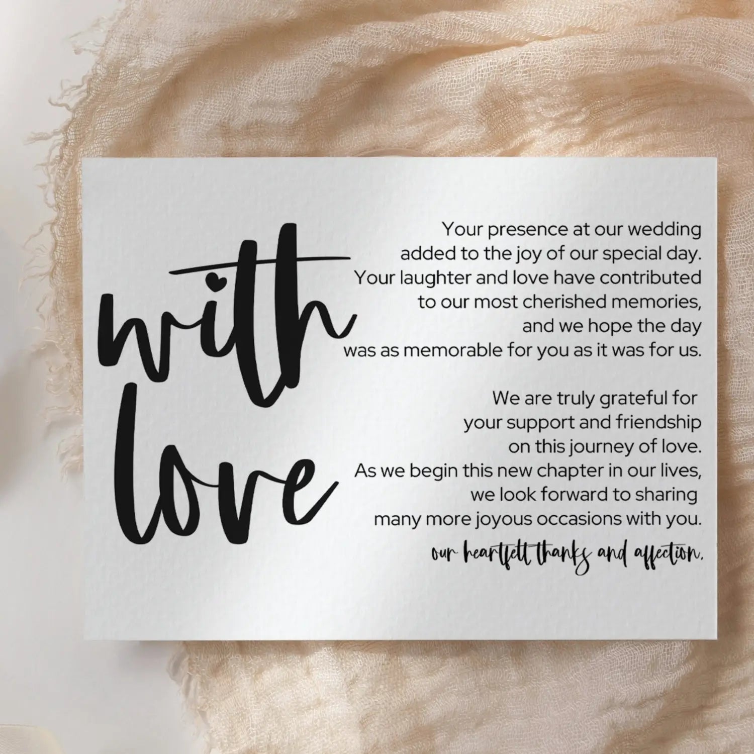 Wedding thank you place setting cards (25 pack) - modern calligraphy white with black lettering - office product