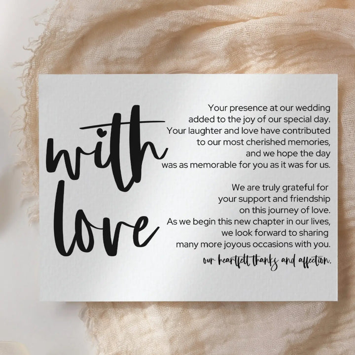 Wedding thank you place setting cards (25 pack) - modern calligraphy white with black lettering - office product