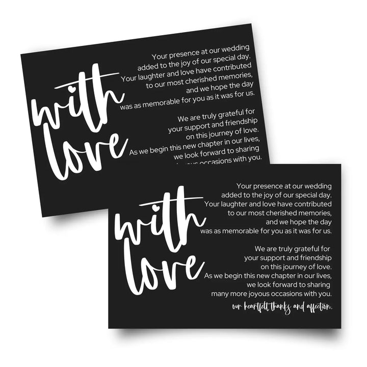 Wedding thank you place setting cards (25 pack) - minimalist modern black with white lettering - elegant 4x6 - office