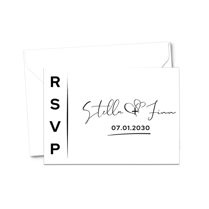 Custom white rsvp cards with elegant black calligraphy - premium card stock 4x6 inch size - invitations