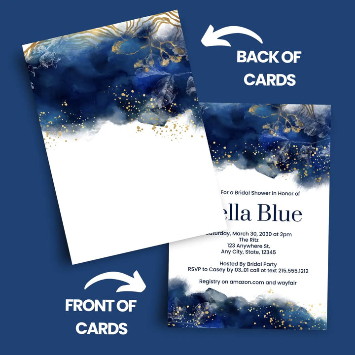 Luxurious navy & gold watercolor floral personalized invitations weddings showers graduations and milestone celebrations