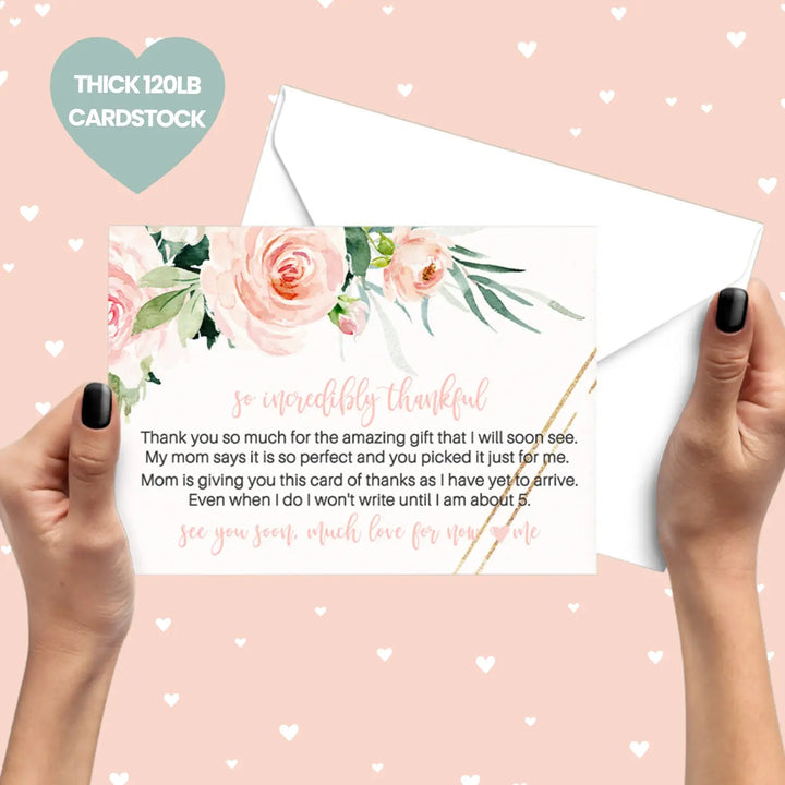 Graceful floral baby shower thank you cards for girls β notecards (pack of 25) - office product