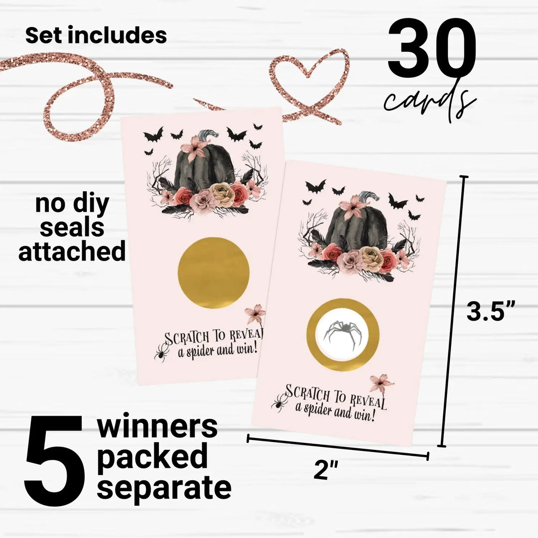 Gothic scratch-off game cards for spooky baby shower wedding engagement - 30 pack pink & black - party games