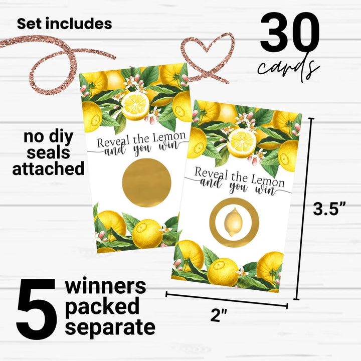 Lemon themed bridal shower scratch-off game cards - fun wedding & engagement party activity - games
