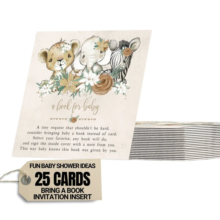 Flora safari books for baby shower request cards - invitations