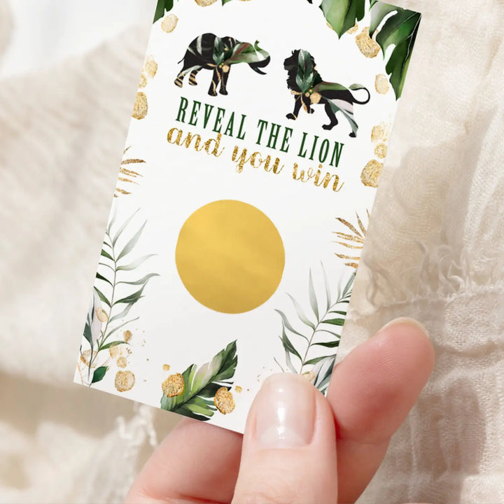 Jungle-themed baby shower scratch-off game cards: 30 fun activities for boys or girls - party games