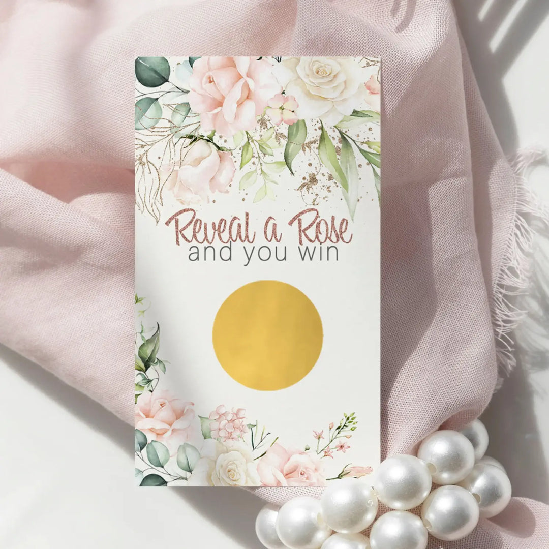 Floral bridal shower scratch-off game cards - 30 pack - love in bloom pink & gold botanical wedding party - games