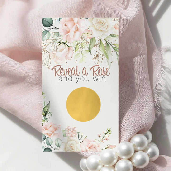 Floral bridal shower scratch-off game cards - 30 pack - love in bloom pink & gold botanical wedding party - games