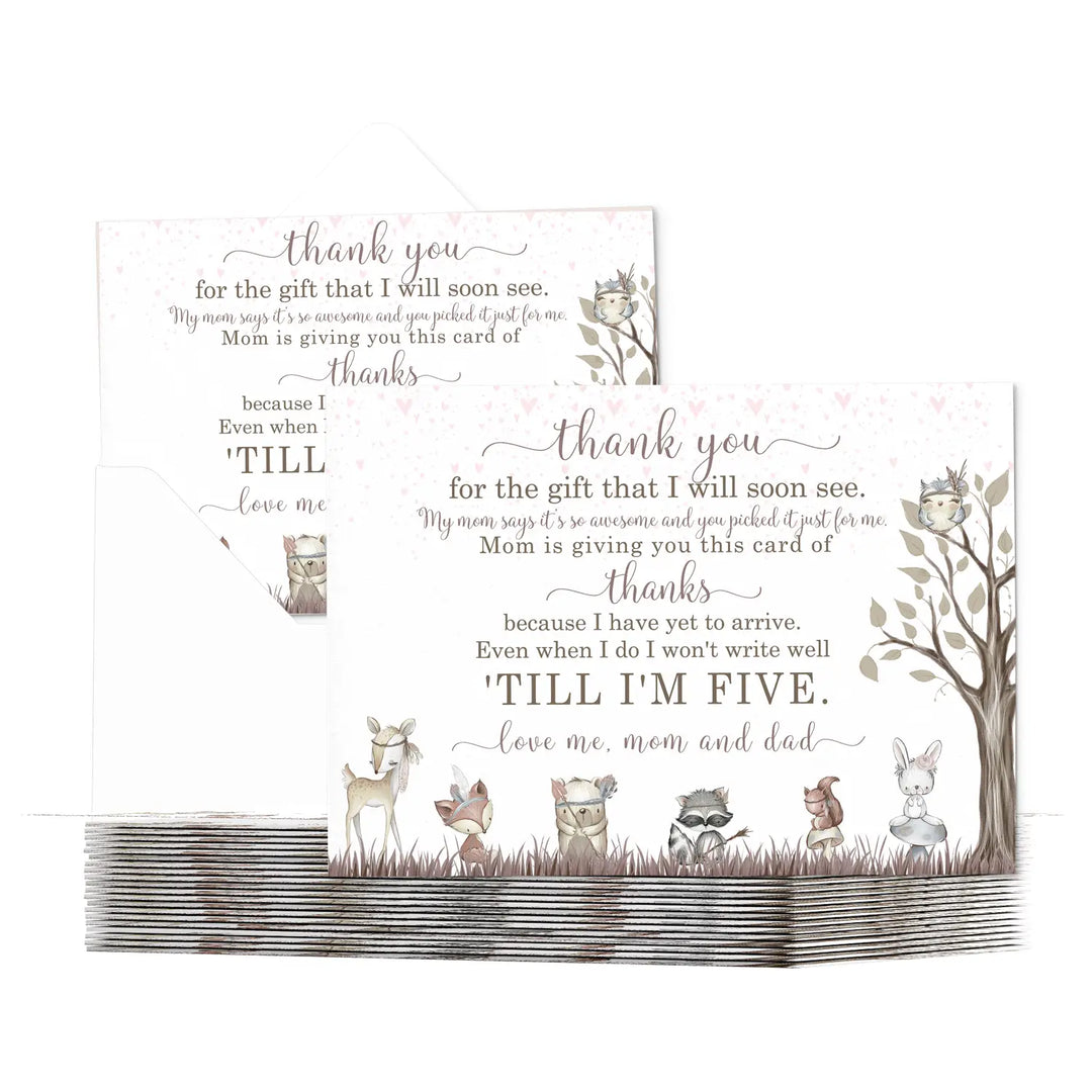 Girls woodland baby shower thank you cards β notecards with envelopes (pack of 25) - office product