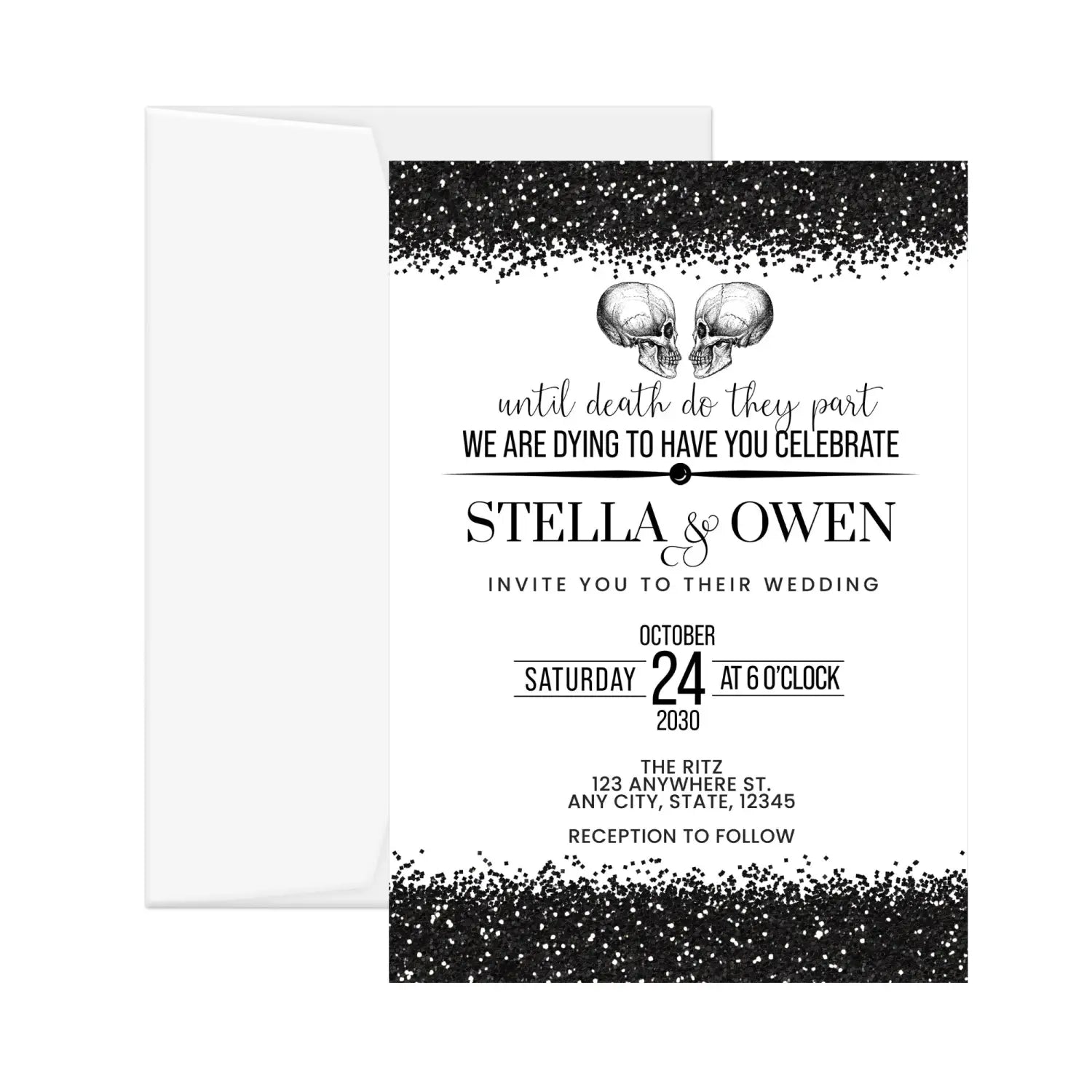 Glam skull black & white gothic personalized invitations – design for unique celebrations and events