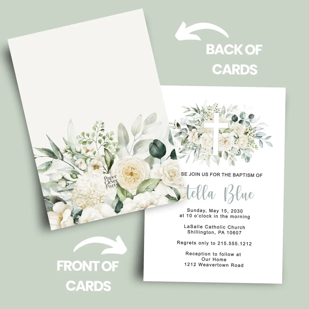 White cross custom printed event invitation sympathy funeral or baby shower personalized memorial & life invite