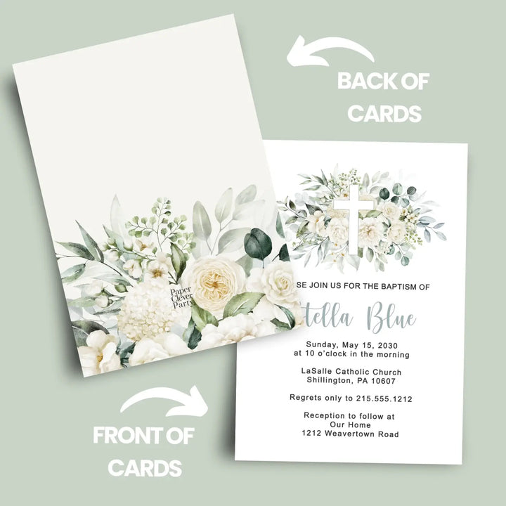 White cross custom printed event invitation sympathy funeral or baby shower personalized memorial & life invite