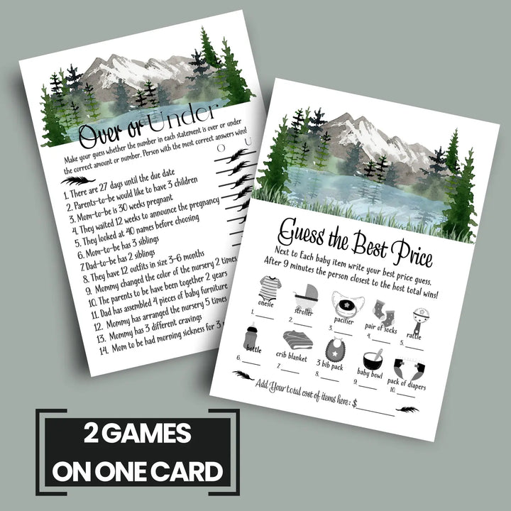 Adventure awaits mountain-themed baby shower game bundle 5x7 double-sided cards (25 ct) - party games