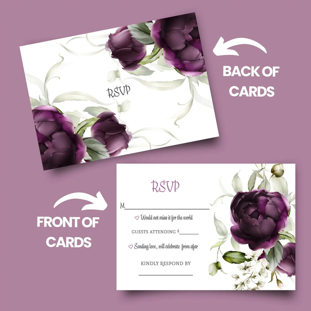Purple passion modern floral rsvp cards - elegant wedding response set - invitations