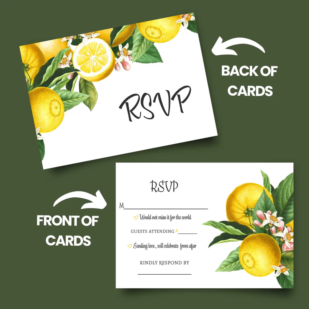 Main squeeze lemon greenery rsvp cards - citrus wedding response set 3.5x5 envelopes included 25 pack - invitations