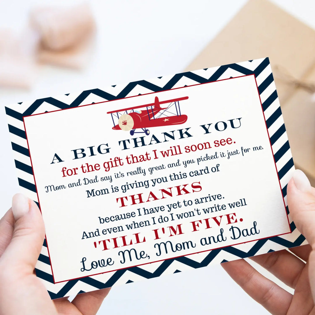25-pack airplane baby shower thank you cards for boys - personalized notecards with envelopes - office product