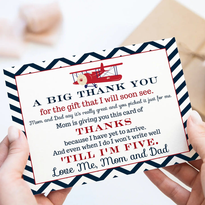 25-pack airplane baby shower thank you cards for boys - personalized notecards with envelopes - office product