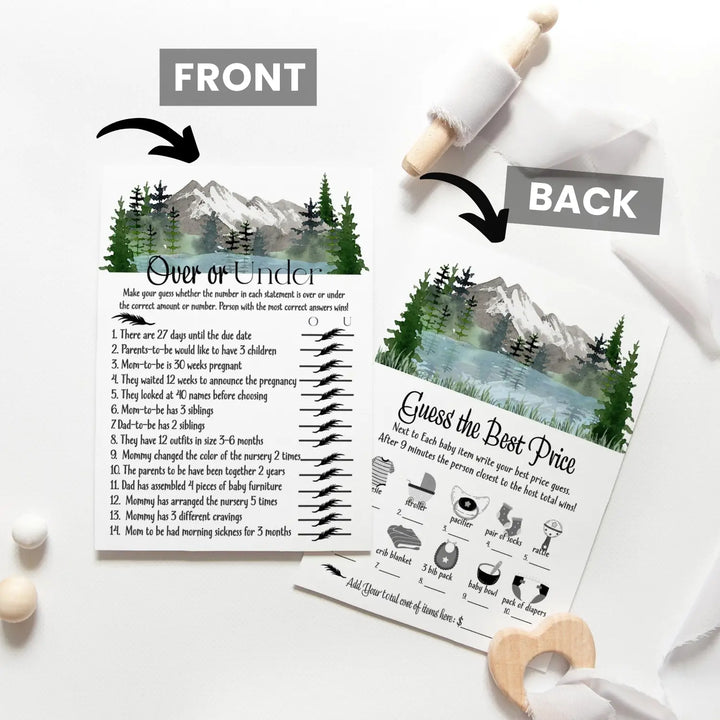 Adventure awaits mountain-themed baby shower game bundle 5x7 double-sided cards (25 ct) - party games