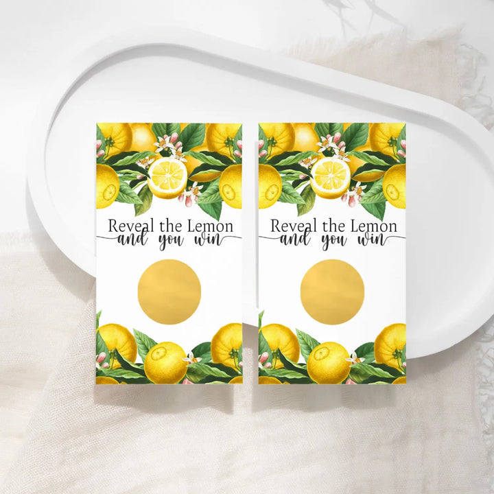 Lemon themed bridal shower scratch-off game cards - fun wedding & engagement party activity - games
