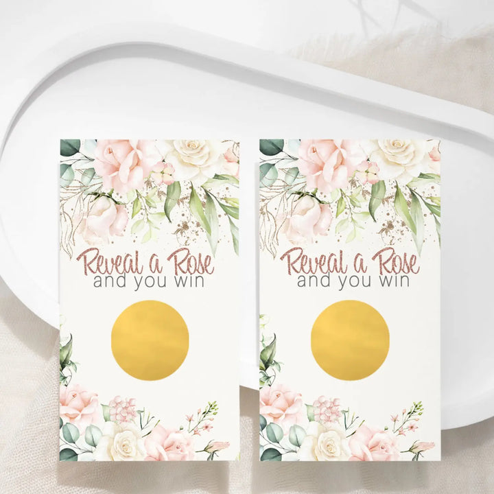 Floral bridal shower scratch-off game cards - 30 pack - love in bloom pink & gold botanical wedding party - games