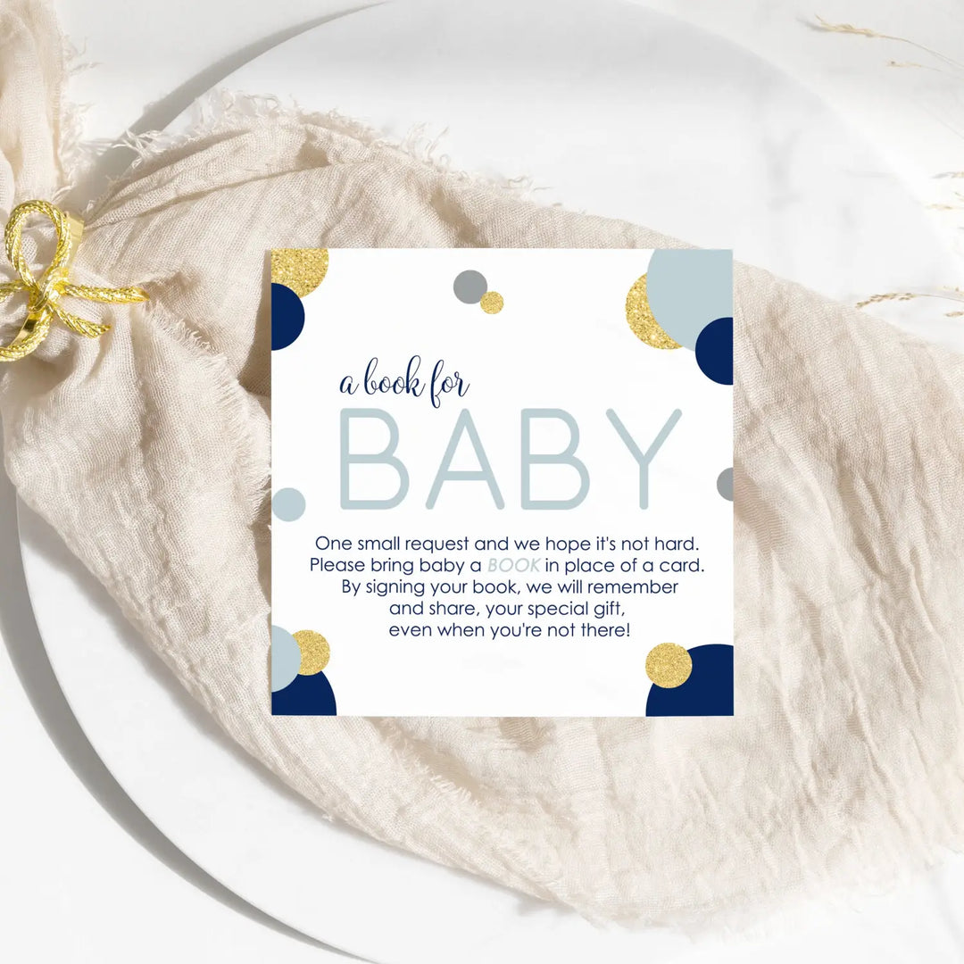 Navy and gold books for baby shower request cards - invitations