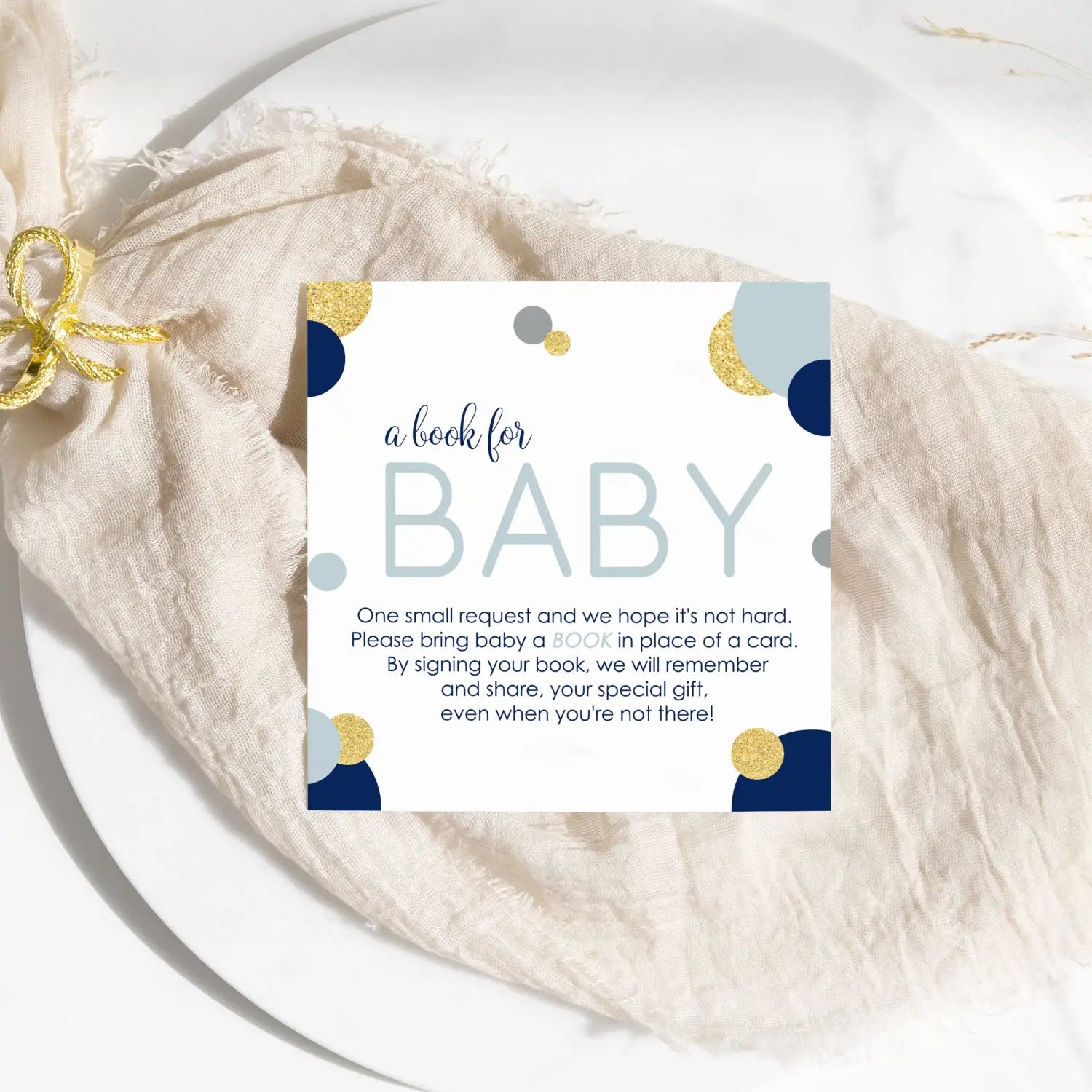 Navy and gold books for baby shower request cards - invitations