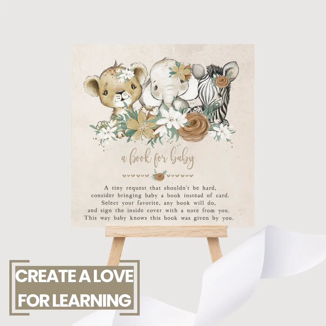 Flora safari books for baby shower request cards - invitations