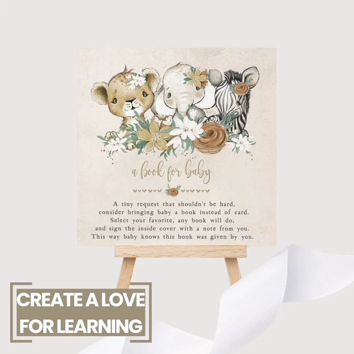 Flora safari books for baby shower request cards - invitations