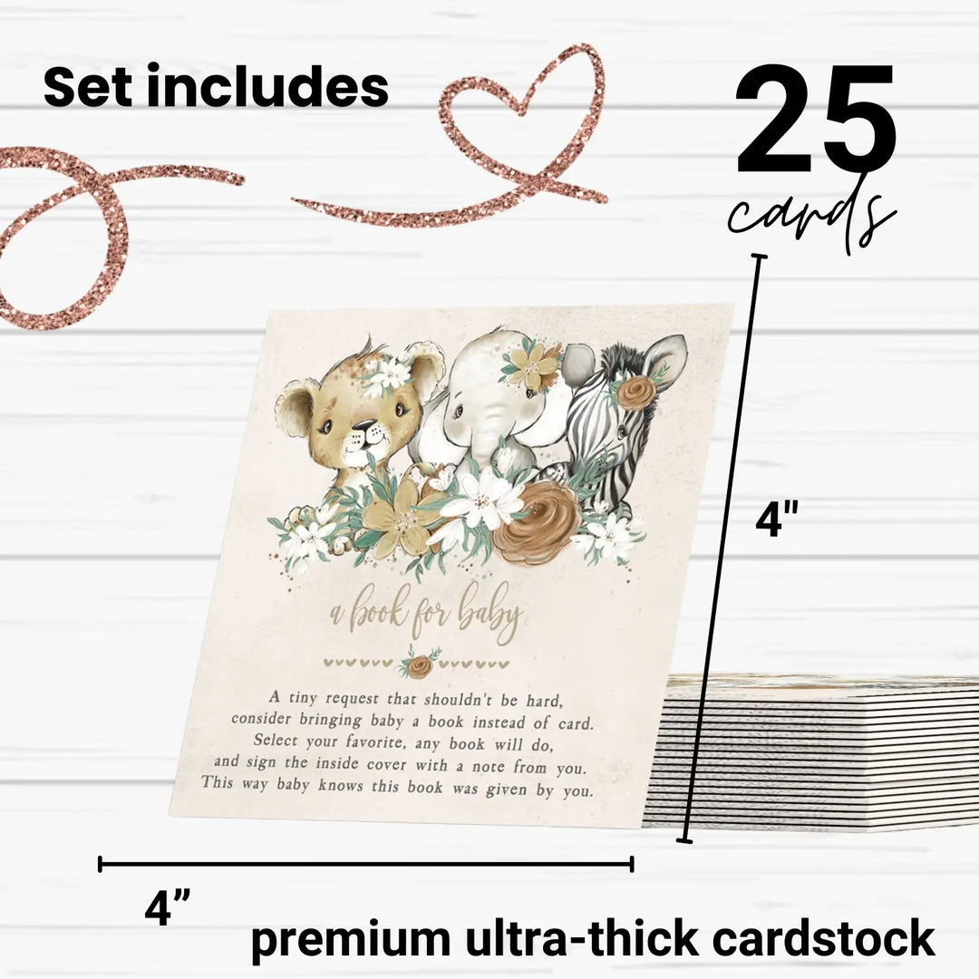 Flora safari books for baby shower request cards - invitations