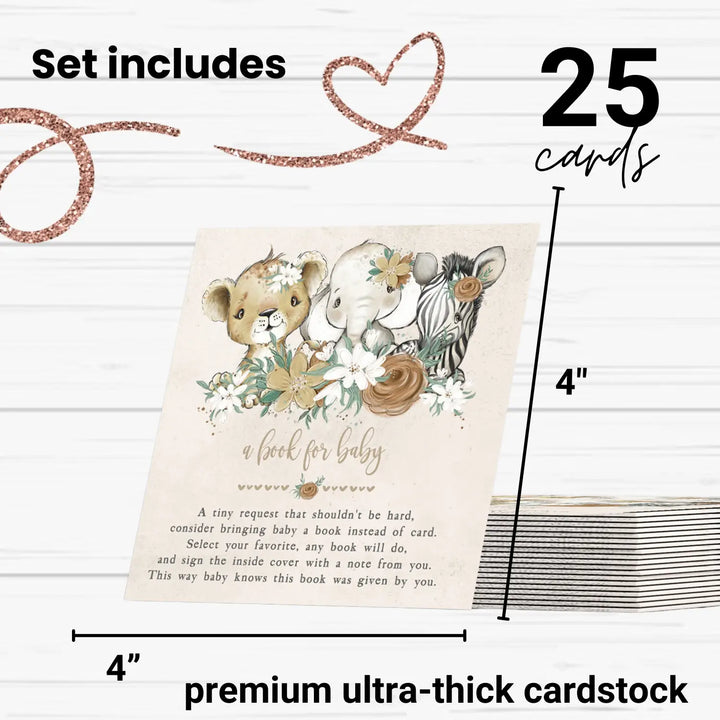 Flora safari books for baby shower request cards - invitations