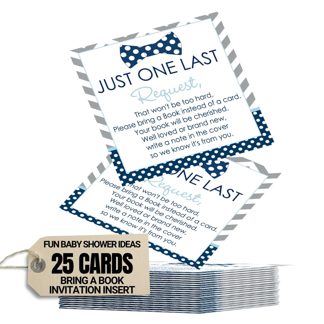 Bow tie books for baby shower invitation insert blue and grey 4x4 25 pack - invitations
