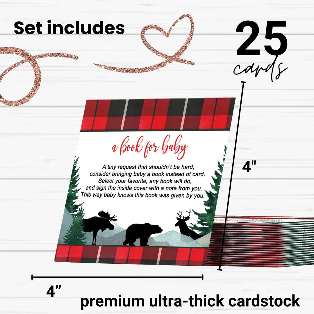 Lumberjack books for baby shower invitation insert 4x4 25 pack - invitations