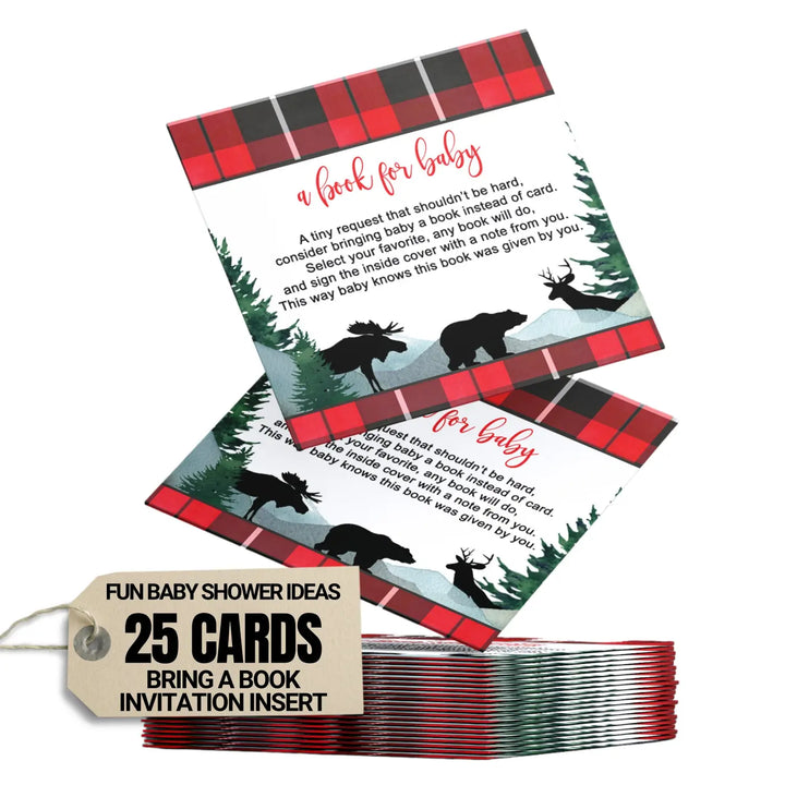 Lumberjack books for baby shower invitation insert 4x4 25 pack - invitations