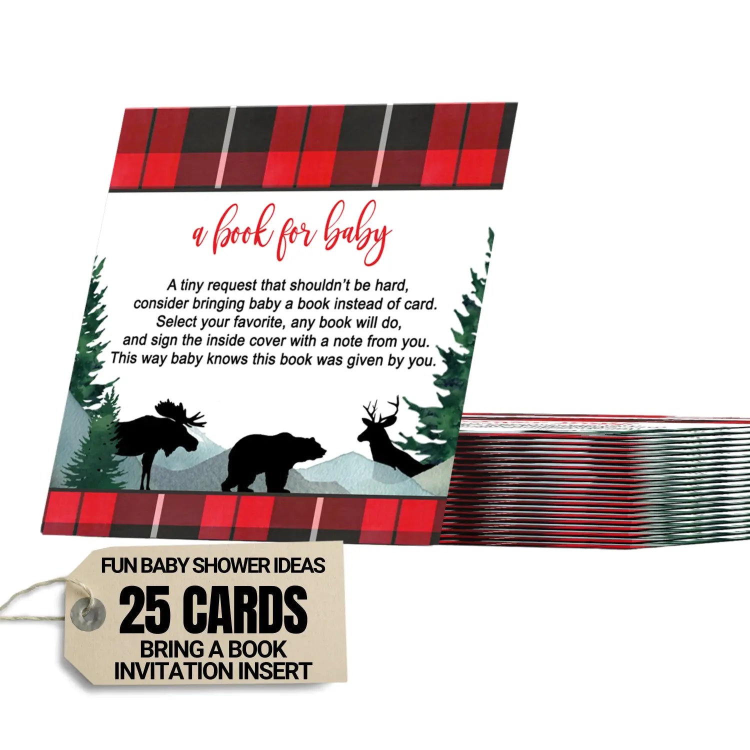 Lumberjack books for baby shower invitation insert 4x4 25 pack - invitations