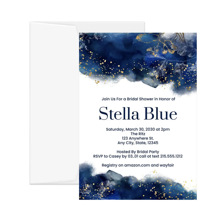 Luxurious navy & gold watercolor floral personalized invitations weddings showers graduations and milestone celebrations