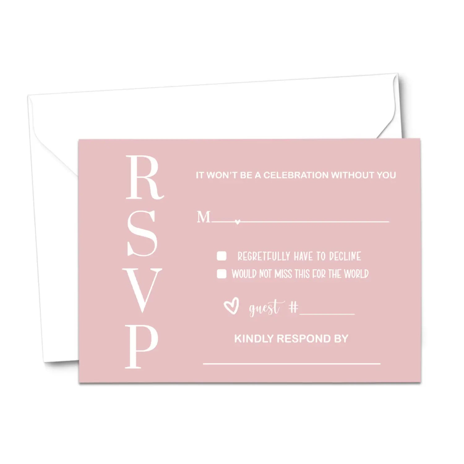 Pink majesty rsvp card 25 pack - minimalist wedding invitation response cards with envelopes blank - invitations