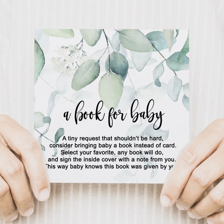 Greenery books for baby shower request cards - invitations